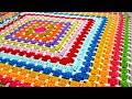كروشيه مربع البلوك لعمل مفرش قطعه واحده          