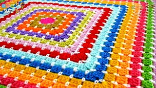 كروشيه مربع البلوك لعمل مفرش قطعه واحده Block square to make a one piece blanket with crochet