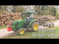 POV/driver view - Vyvážení borovice s John Deere 3038R & Vahva Jussi 2000+ 400