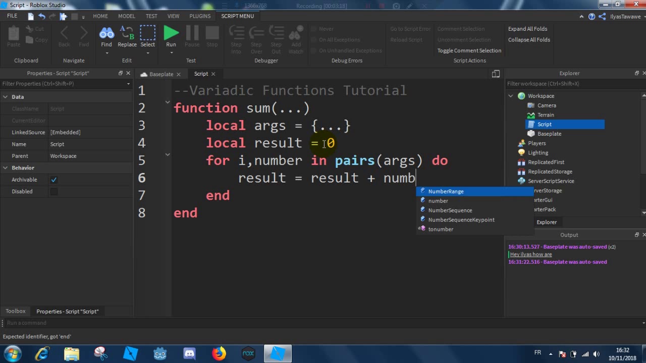 Variadic Functions In Roblox Studio Lua Youtube - roblox lua function tutorial