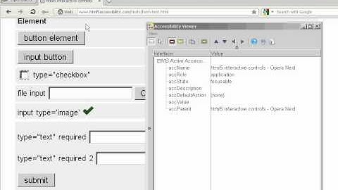 Inspecting accessibility information exposed in a web page viewed in Opera 12