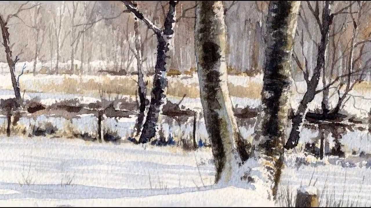 Winter Landscape, watercolor paintings by Erik Lundgren ...