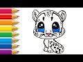 How to draw snow leopard  drawing for kids  learning for children