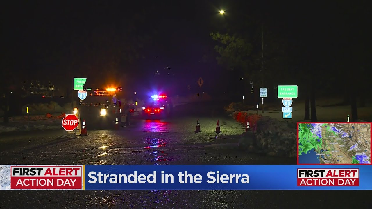 I-80 drivers stranded in the Sierra - YouTube