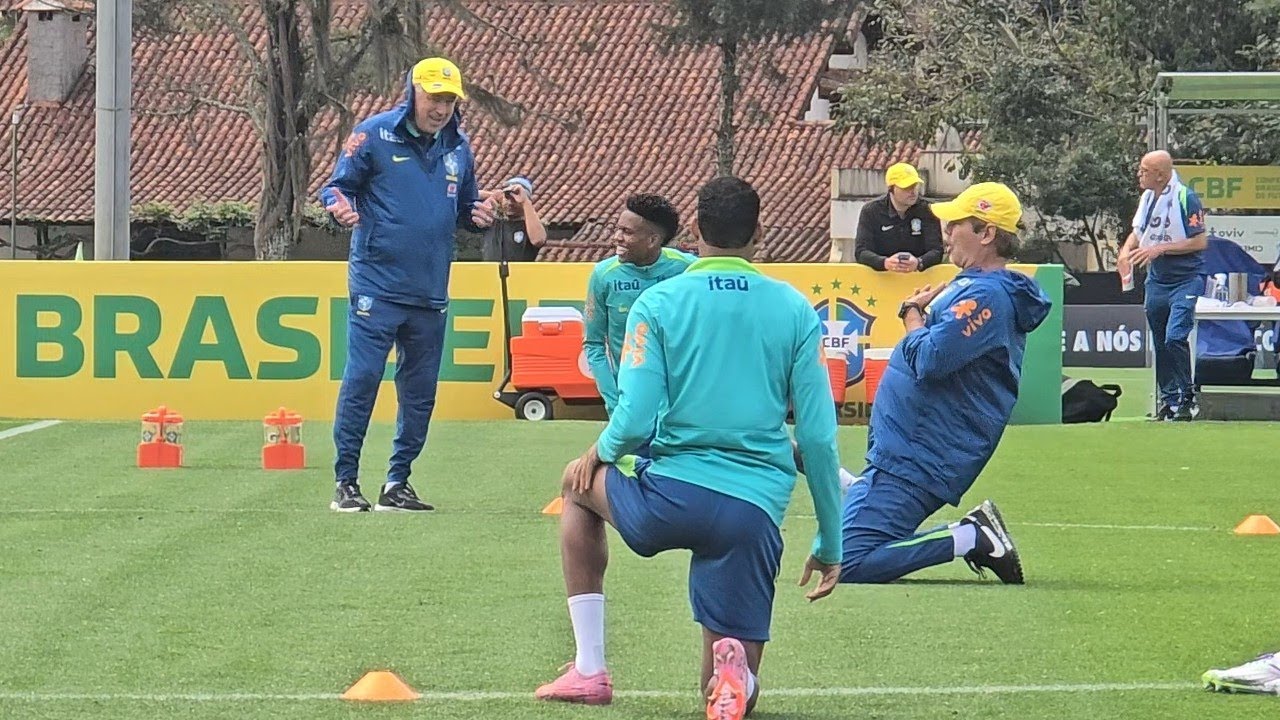 ÚLTIMO TREINO DA SELEÇÃO BRASILEIRA! CONVERSA DE ANCELOTTI COM OS JOGADORES! IMAGENS SEM CORTES!