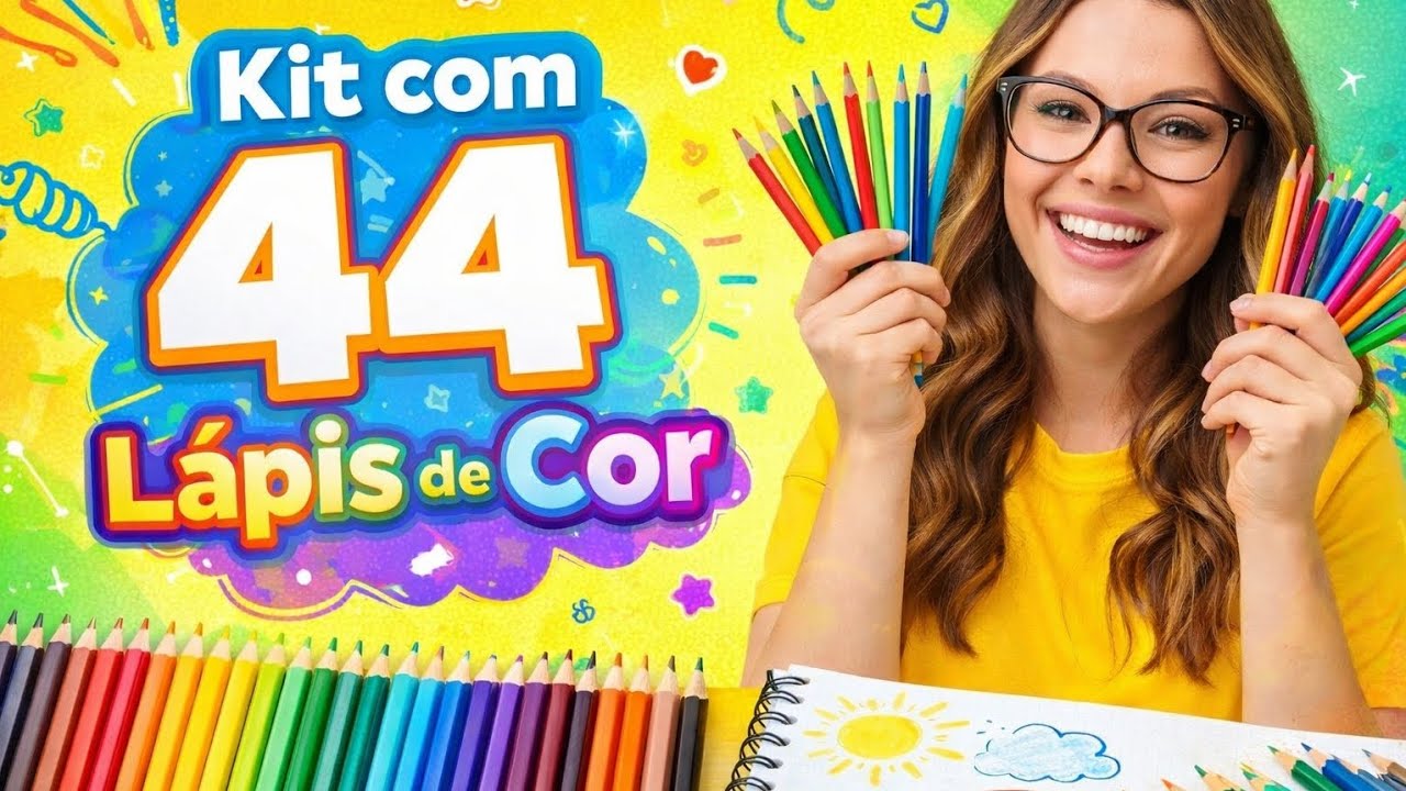 Kit 44 Lápis de Cor Escolar – Cores Vivas para Professores e Crianças