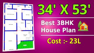 34 & 53 House Plan Ii 34 & 53 House Design Ii 3 Bhk House Plan