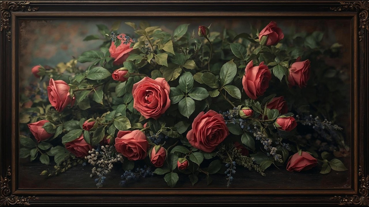 Romantic Dark Roses 🌹 | Vintage Floral Masterpiece & Deep Elegant Love ...