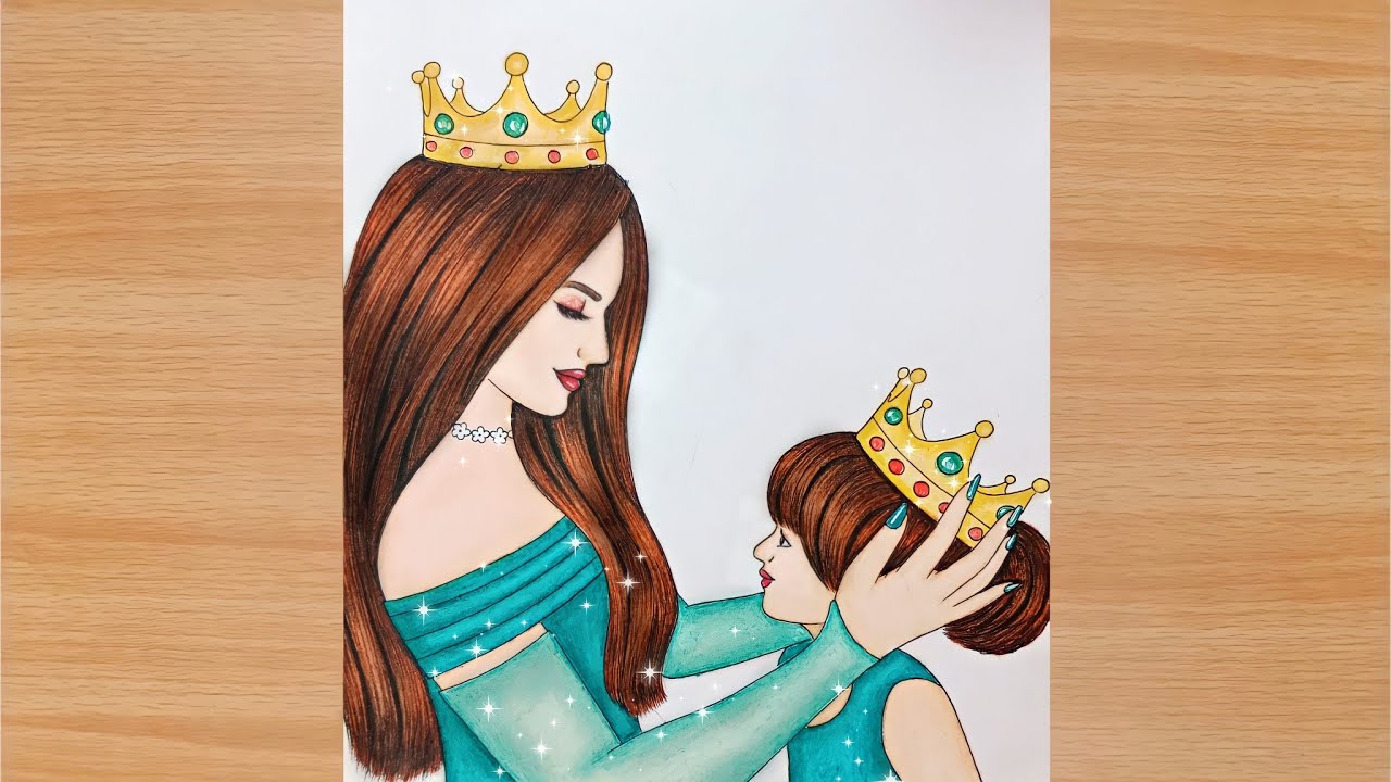 Drawing of mother and daughter hugging each other with love.