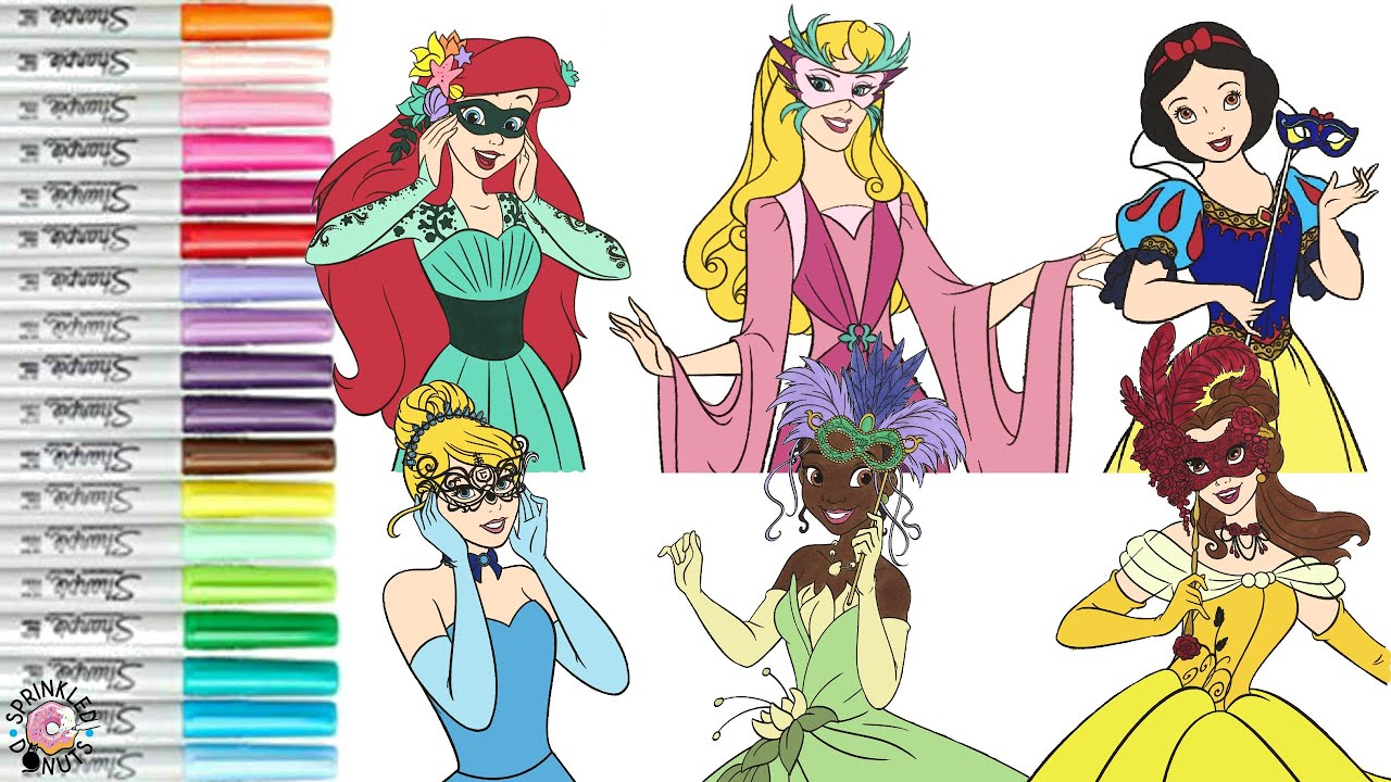 Disney Princess Coloring Book Compilation Ariel Aurora Tiana Belle Cinderella and Snow White