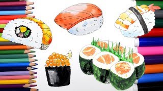 Coloring Pages for KIDS Sushi Watercolor Painting