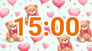 15-Minute Teddy Bear Valentine Timer | Soft Hearts & Calm Countdown screenshot 4