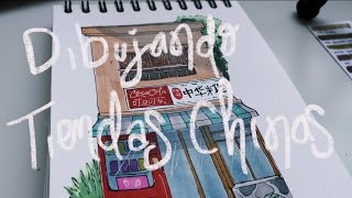 Dibujando tienditas chinas// urban sketch ✨