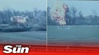 Four Russian tanks destroyed by a single Ukrainian missile ops