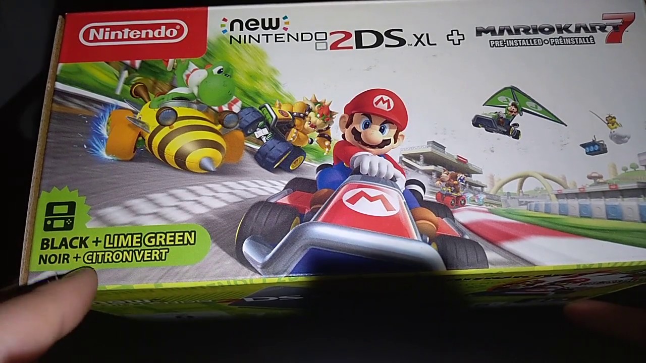 Nintendo 2ds Xl Black And Lime With Mario Kart 7 Unboxing Youtube