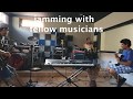 Jamming guitar batterie et bass musique blues funk