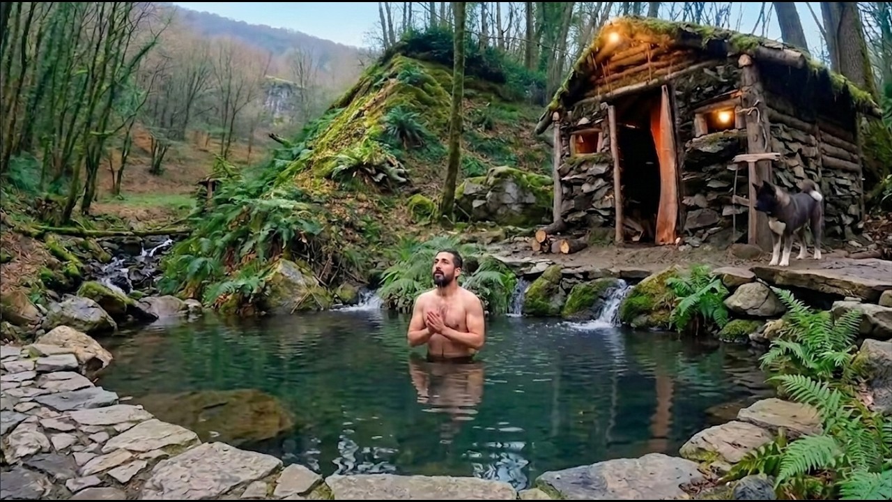 Building a Bushcraft Survival Shelter in the Deep Forest. Stone House ...