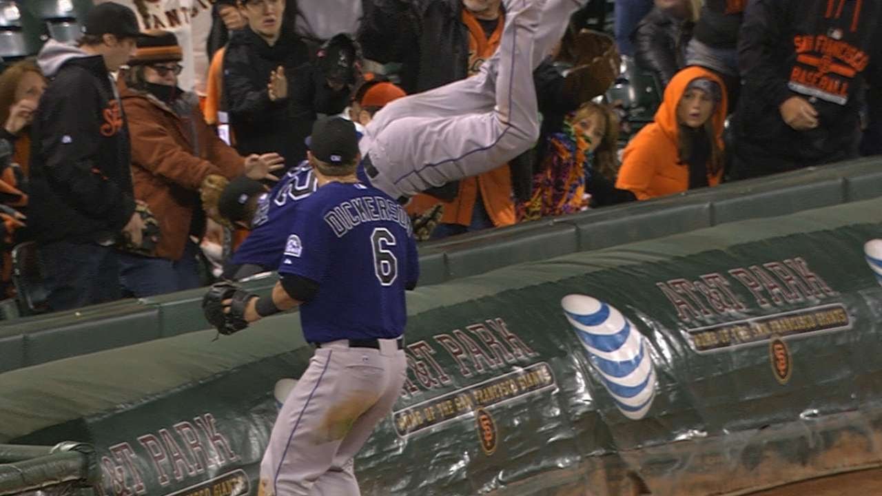 Arenado makes a terrific grab near the seats 