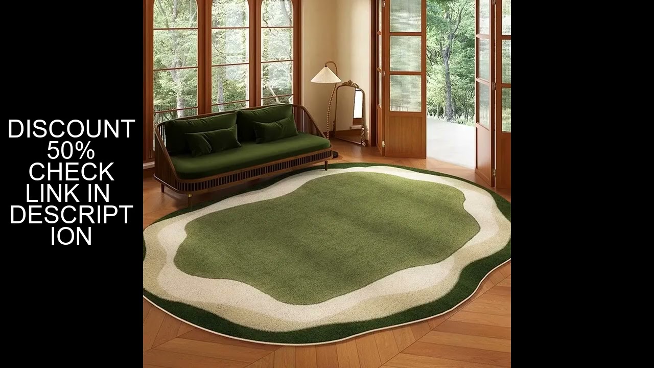 Green Living Room Rug Irregular Short Velvet Non-slip Floor Mat Bedroom Bedside Carpet Floral Retro
