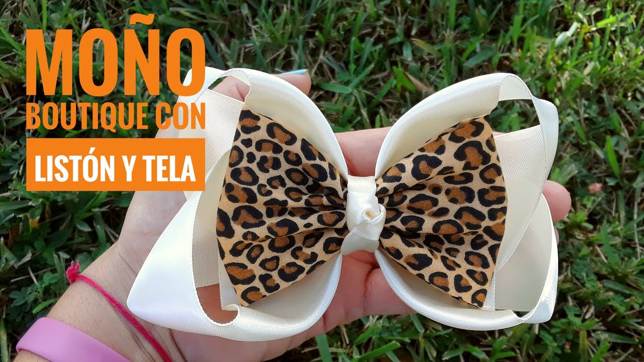 Moño boutique para niñas, hecho con tela y listón de 5 cm | DIY Boutique Hair Bow | Laço Boutique