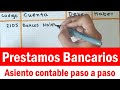 Contabilización de PRÉSTAMO BANCARIO con gastos financieros (Cuentas T y registros horizontales)