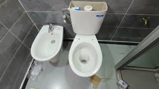 Although the bathroom space is limited, we will install a toilet seat and wash basin