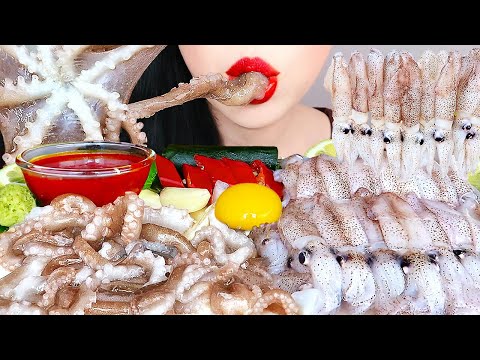 asmr-raw-seafood-mukbang-꼴뚜기회,-산낙지회-해산물-먹방-baby-squid,-octopus-no-talking-eating-sounds-korean
