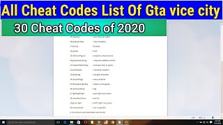 Complete List Of Gta vice city Cheat codes/Gta vice city cheat codes list all important list HD