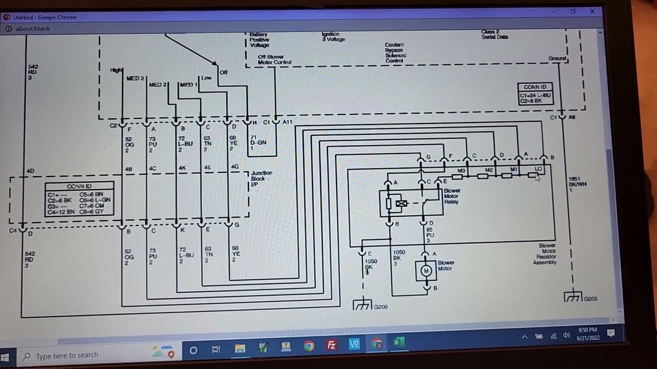 Silverado blower motor bench test with 12V battery jumper wires diagram