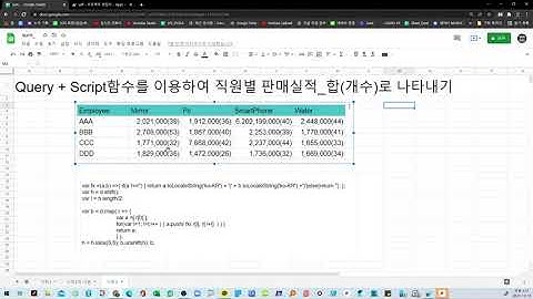 [구글앱스스크립] Query + Script함수를 이용하여 직원별 판매실적을 합(개수) 형태로 집계하기( Pivot )