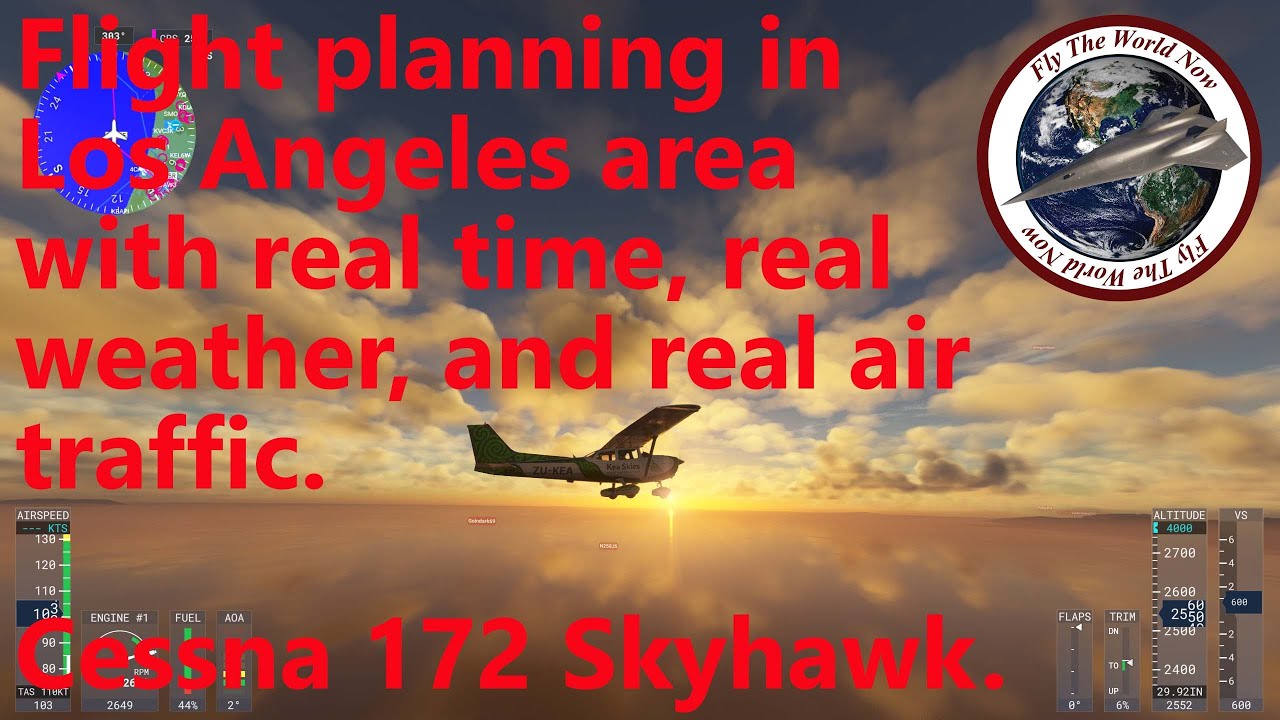 Flight planning in Los Angeles area with real time, weather, and air traffic. Cessna 172 Skyhawk