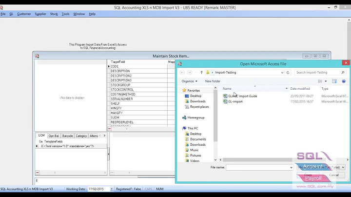Import stock items into SQL Accounting