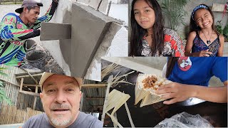 Philippines Beach House Build Day 258 Part 1 Tamales , Mexican wife with DATES,  Finish Work