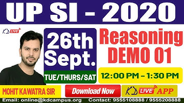 UP SI SPECIAL 2020 || NEW BATCH || REASONING || DEMO 01 || BY MOHIT KAWATRA SIR