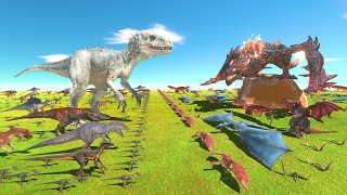Dinosaurs vs Fire Dragon Team | Indominus Rex or Lava Dragon - Animal Revolt Battle Simulator