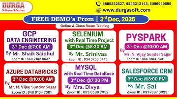 New Batches in Online & Class Room Training @ DURGASOFT