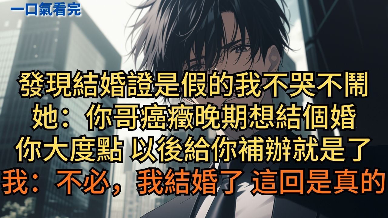 發現結婚證是假的我不哭不鬧。她：「你哥癌癥晚期想結個婚。你大度點，以後給你補辦就是了。」我：「不必，我結婚了，這回是真的。」 #小说 #爽文
