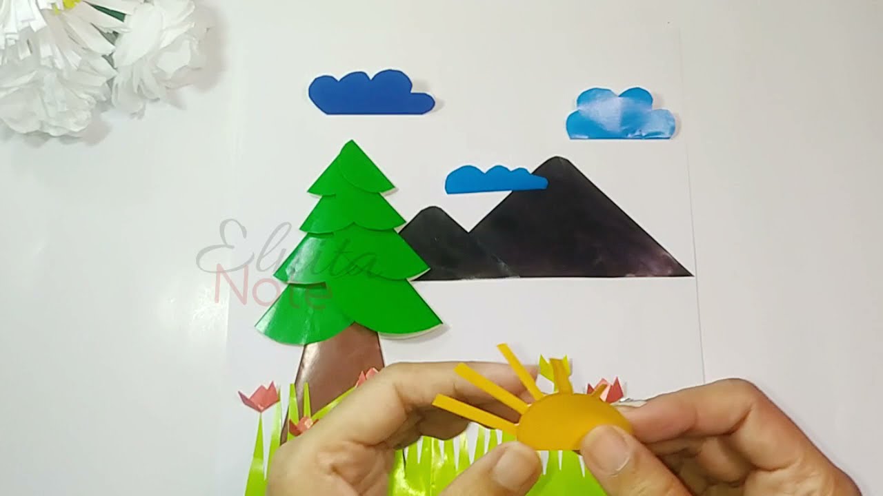 Membuat GUNUNG, BUNGA, POHON dari Kertas | Karya Seni Aplikasi Pemandangan Alam | SBDP Kelas 4