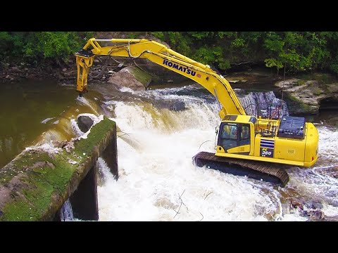 Extremely Dangerous Beaver Dam Removal With Excavator And Dredging Process!