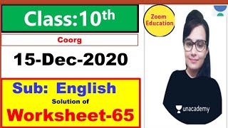 Class 10 Worksheet 65 English || 15 Dec 2020 || English worksheet 65 class 10 || doe worksheet 65