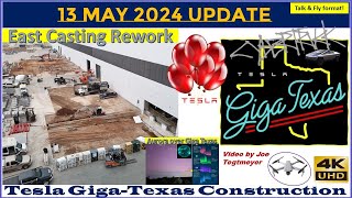 Aurora & Rain over Giga Texas & S Extension Nears Completion!13 May 2024 Giga Texas Update (07:15AM)