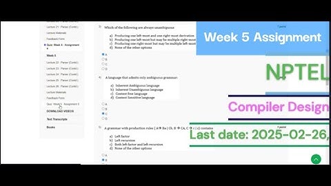 NPTEL Compiler Design Week 5 Assignment Solution  |  Compiler Design Week5 Solution