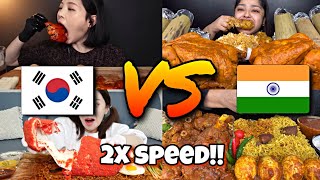 2x speed!!🔥ASMR India🇮🇳 vs Korean🇰🇷 Mukbangers Eating Too Much Foods Compilations|Fast Motion Eating