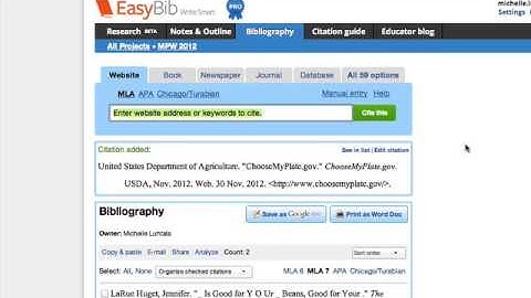 Adding Choosemyplate to your EasyBib bibliography