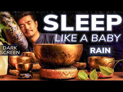Deep *NERVOUS SYSTEM RESET* For SLEEP | Himalayan Singing Bowls + Rain & Thunder • Black Screen