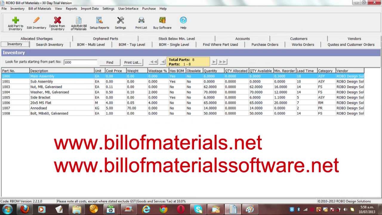 bill of materials excel