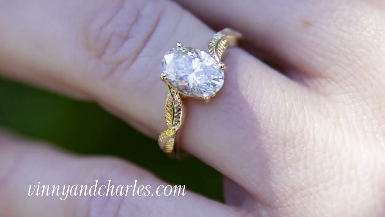 nature inspired leaf engagement ring