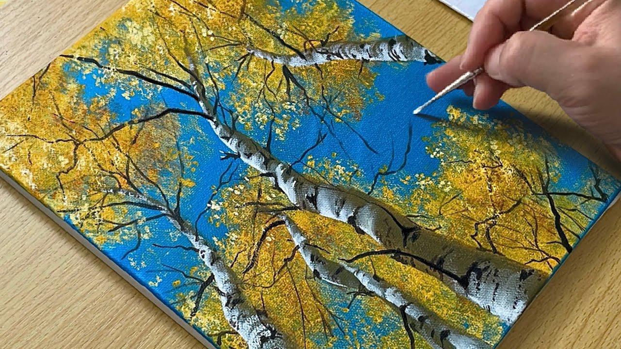Easy Acrylic Painting for Beginners | Birch Tree Forest Step by