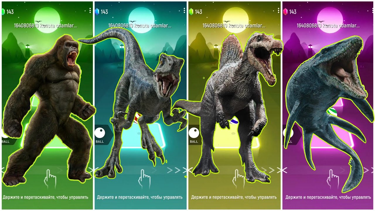King Kong 🆚 Tyrannosaurus 🆚 Dinosaur 🦖 🆚 Mosasaurus 🎶 Tiles Hop Edm Rush