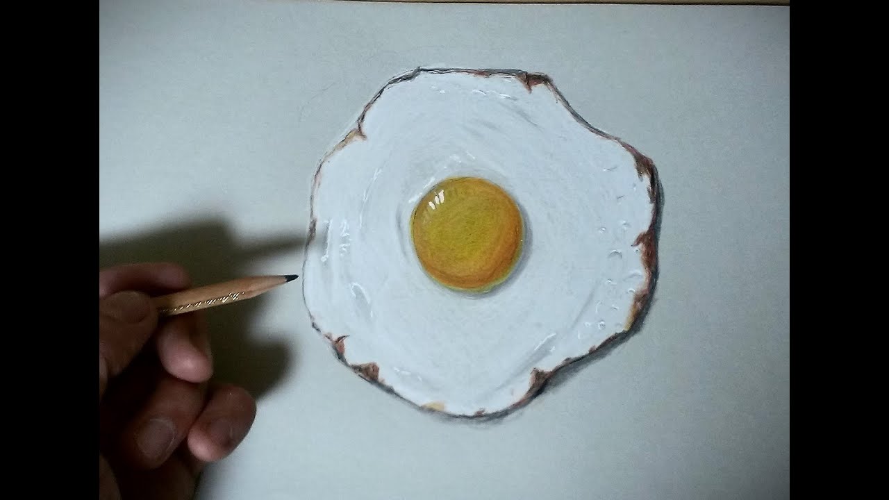 色鉛筆で目玉焼を描いてみた Realistic Colored Pencil Drawing Of A Fried Egg Youtube